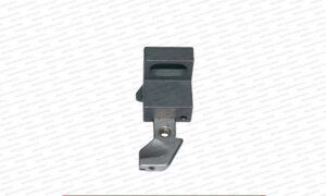 The object in the image is an industrial sewing machine part, specifically an invisible zipper presser foot.