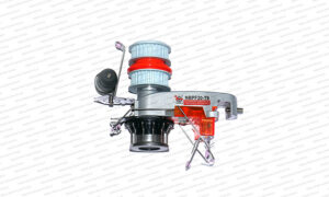 The image displays a industrial knitting machine yarn feeder, specifically a positive feeder model designated as NBPF20-19