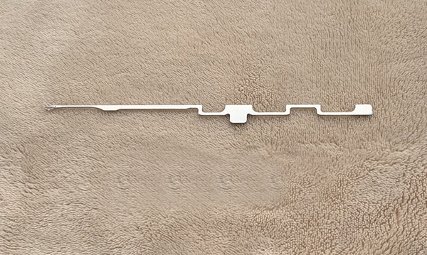 This item is a steel hosiery knitting needle, specifically designed for industrial circular or flat knitting machines.