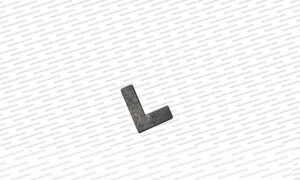 The item shown is a steel L-shape bracket or connector typically used for furniture assembly or window fittings.