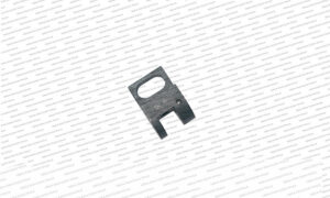 The item shown is a rear child seat fastener bracket, a metal component designed for securing child safety seats to the rear parcel shelf of specific vehicles.